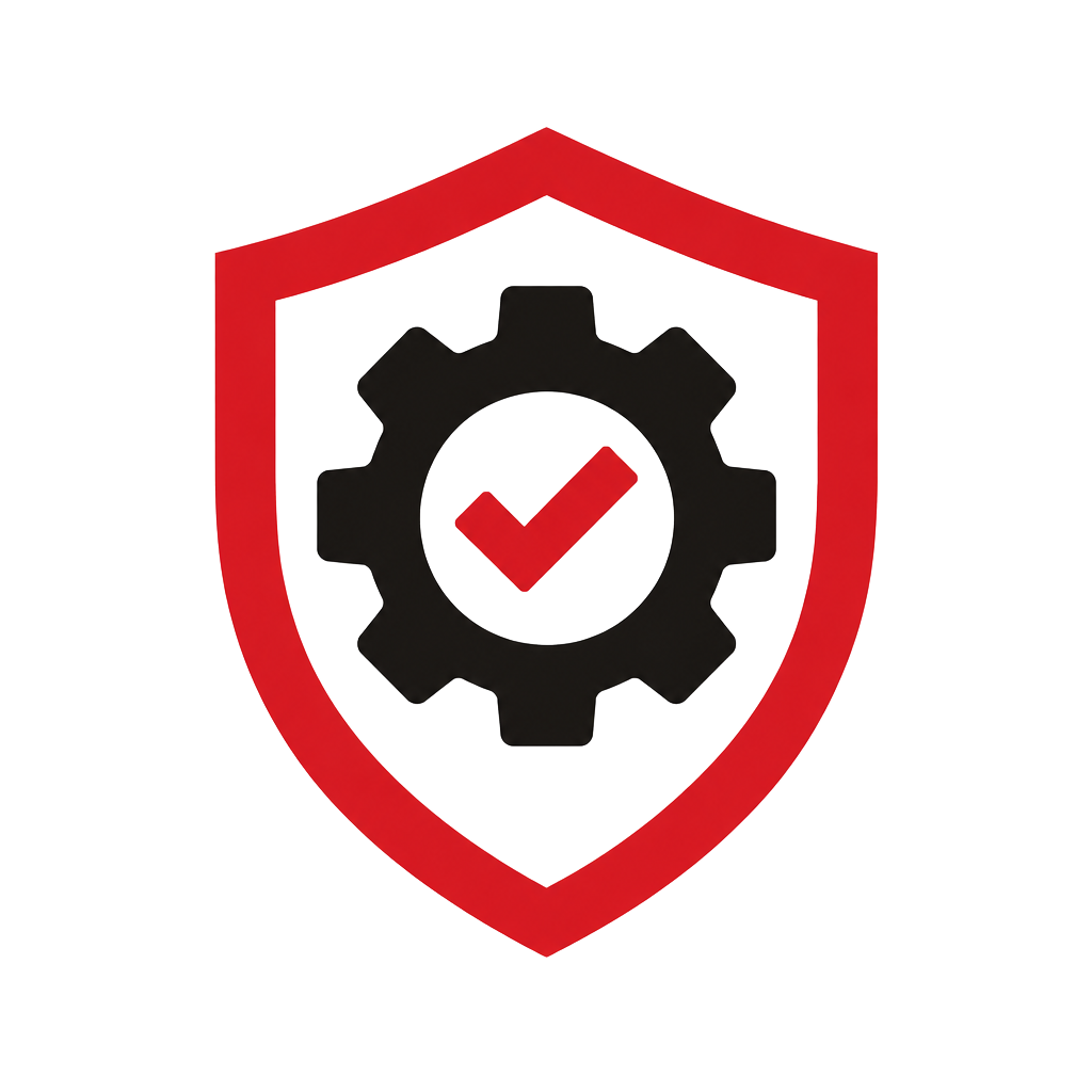 Shield with gear and checkmark icon